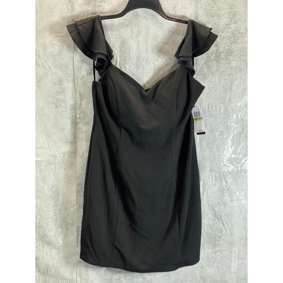 CITY STUDIO Juniors' Black Ruffle Cap-Sleeve X-Back Sheath Mini Dress SZ 17 - Picture 2 of 14